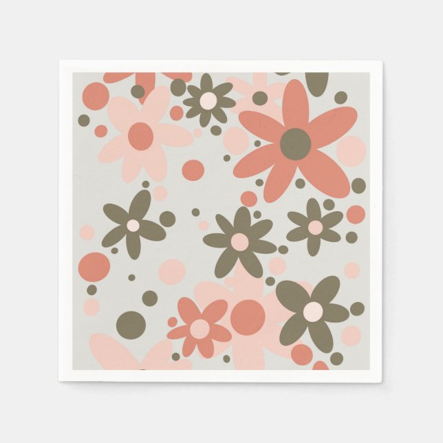 Abstract flowers in coral, peach & green napkin (Front)