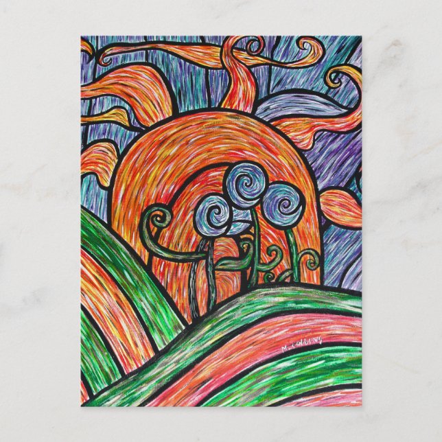 Abstract Flowers In Sunset Colourful Art Postcard (Front)