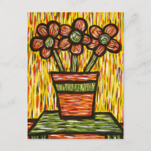 Abstract Flowers In Vase Colourful Art Postcard
