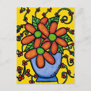Abstract Flowers In Vase Colourful Art Postcard