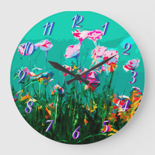 Abstract flowers large clock