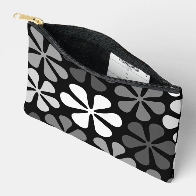 Abstract Flowers Monochrome Accessory Pouch (Open)