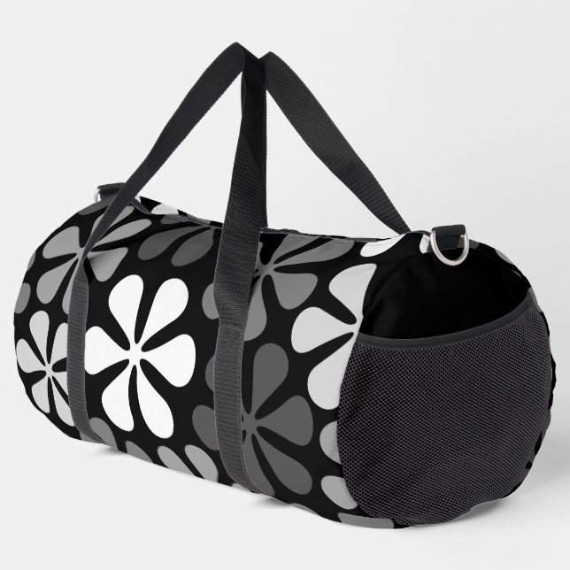 Abstract Flowers Monochrome Duffle Bag (Right Corner)