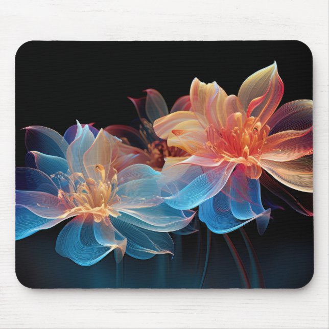 Abstract flowers on a black background mouse mat (Front)