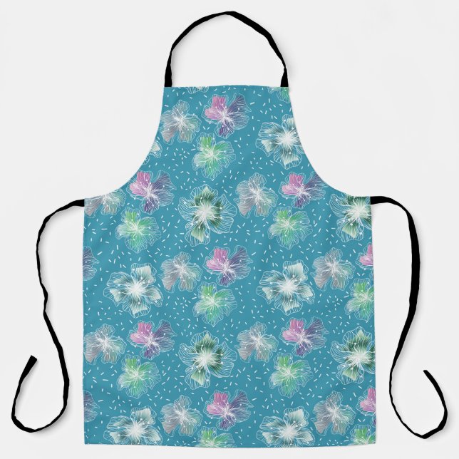 Abstract flowers on beautiful light blue tones apron (Front)