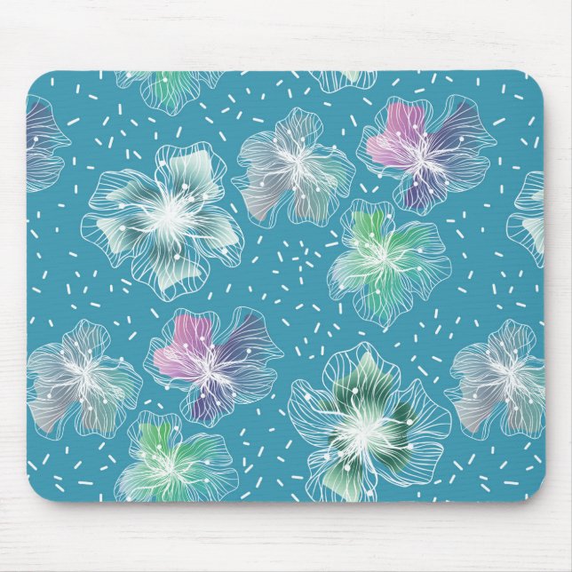 Abstract flowers on beautiful light blue tones mouse mat (Front)