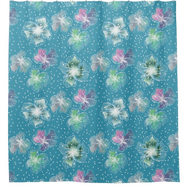 Abstract flowers on beautiful light blue tones shower curtain (Front)