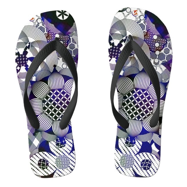 Abstract Flowers Pen Damask Ink Art Flip Flops (Footbed)