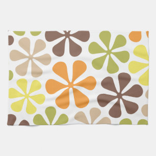 Abstract Flowers Retro Colours Tea Towel