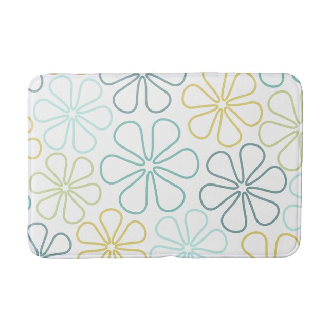 Abstract Flowers Teals Yellow Lime White Bath Mat (Front)