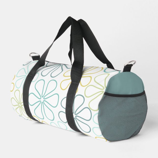 Abstract Flowers Teals Yellow Lime White Duffle Bag (Right Corner)
