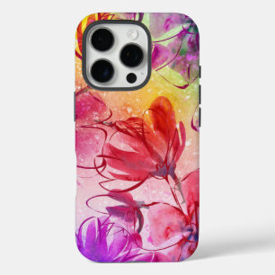 Abstract Flowers & Warm Watercolor iPhone 16 Pro Case