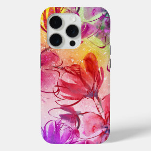 Abstract Flowers & Warm Watercolor iPhone 15 Pro Case
