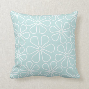 Abstract Flowers White on Duck Egg Blue Cushion