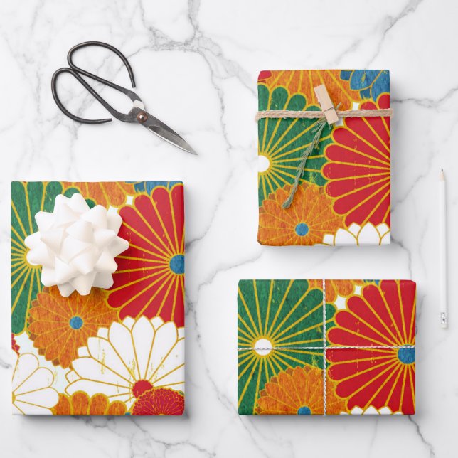 Abstract Flowers Wrapping Paper Sheets (Front)