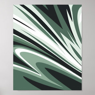 Abstract Flowing Brush Strokes in Green and White Poster