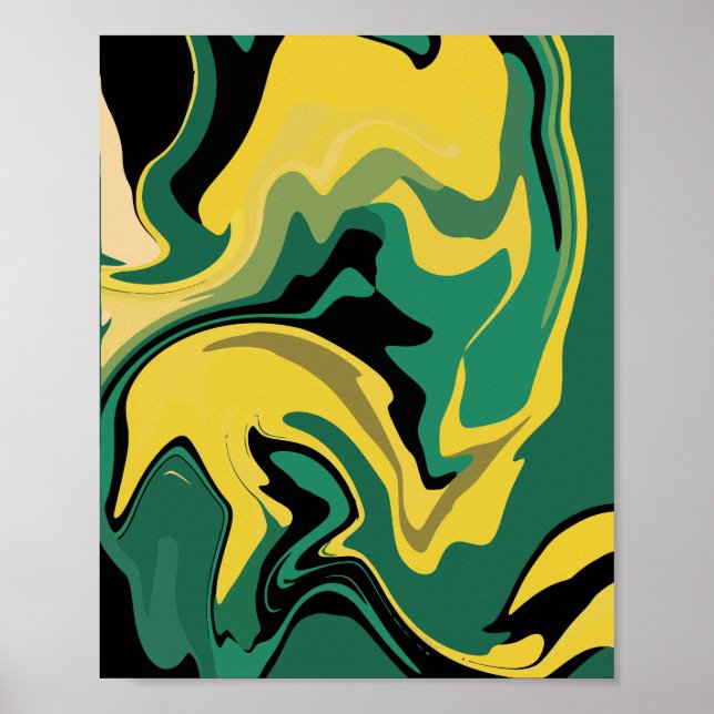 Abstract Flowing Green and Yellow Design Poster (Front)