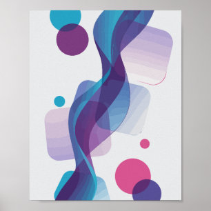 Abstract Flowing Wave with Colorful Shapes Poster