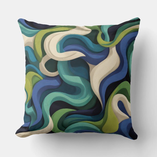 Abstract Flowing Waves Modern Art Throw Pillow (Front)