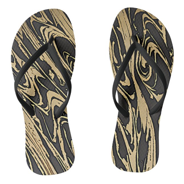 Abstract Fluid Art — Black Marble Effect Flip Flops (Footbed)