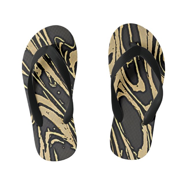 Abstract Fluid Art — Black Marble Effect Kid's Flip Flops (Footbed)