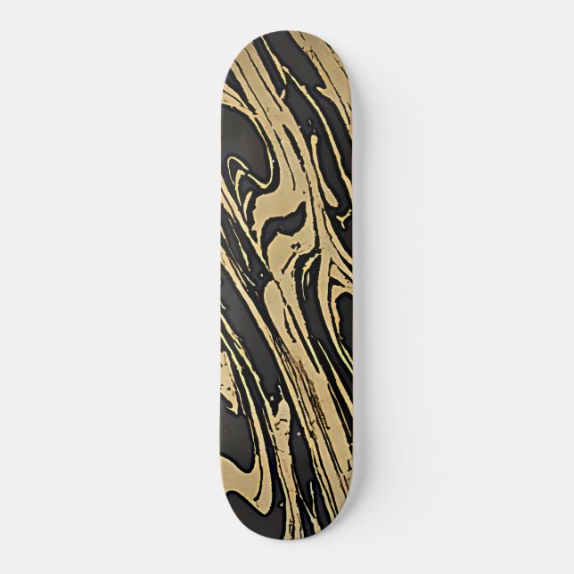 Abstract Fluid Art — Black Marble Effect Skateboard (Front)