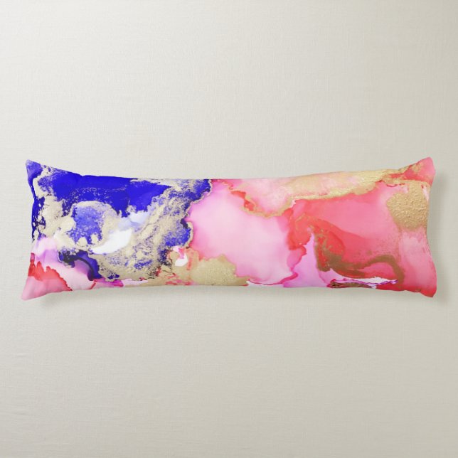Abstract Fluid Art Gold Purple Pink Body Cushion (Front)