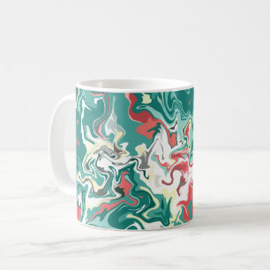 Abstract Fluid Art in Green, White, and Red Coffee Mug