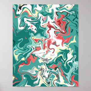 Abstract Fluid Art in Green, White, and Red Poster