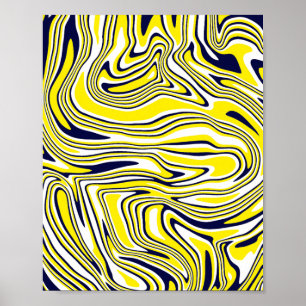 Abstract Fluid Art in Yellow, Black, & White Poster