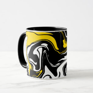 Abstract Fluid Art with black, white and Yellow Mug