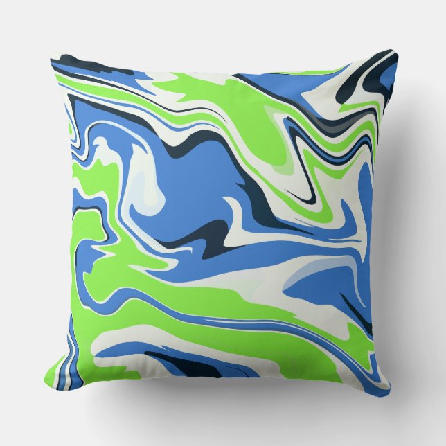 Abstract Fluid Art with Blue and Green Waves Cushion (Front)