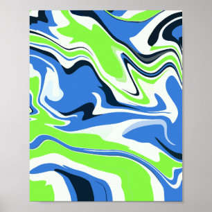 Abstract Fluid Art with Blue and Green Waves Poster