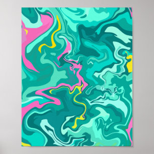 Abstract Fluid Art with Green, Pink, & Yellow Poster