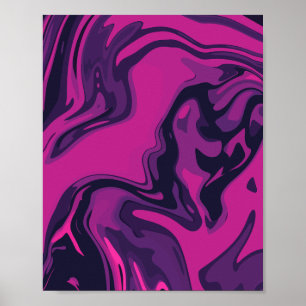 Abstract Fluid Art with Pink & Dark Purple Waves Poster