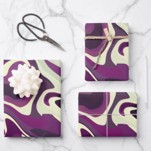 Abstract Fluid Art with Purple and Cream Tones Wrapping Paper Sheet