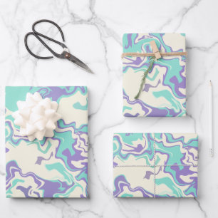 Abstract Fluid Art with Purple & Cyan Waves Wrapping Paper Sheet