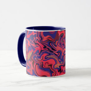 Abstract Fluid Art with Red and Deep Blue Mug