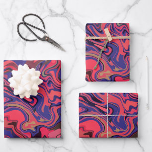 Abstract Fluid Art with Red and Deep Blue Wrapping Paper Sheet