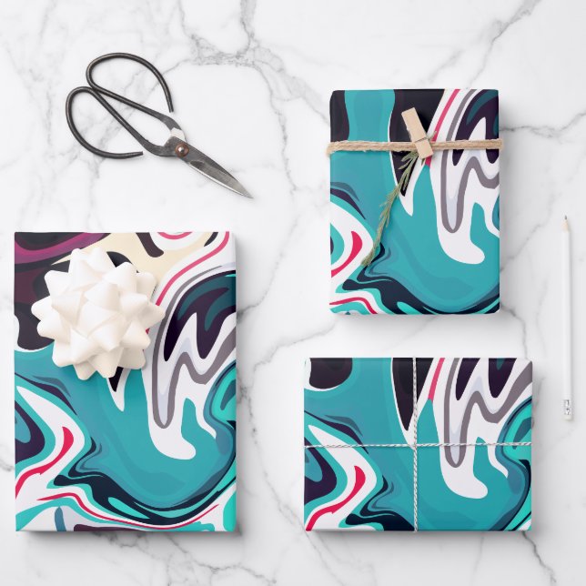 Abstract Fluid Art with Vibrant Colours Wrapping Paper Sheet (Front)