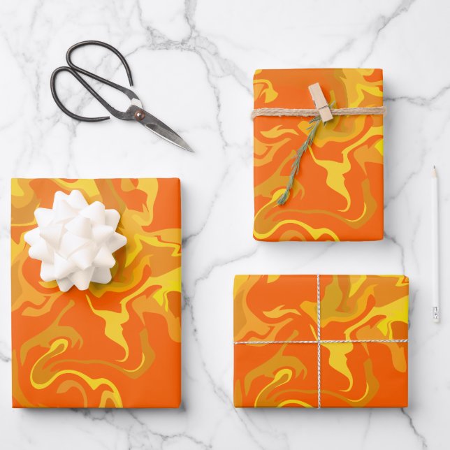 Abstract Fluid Design with Warm Tones Wrapping Paper Sheet (Front)