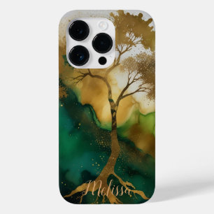 Abstract Fluid green Gold tree Personalise name Ca Case-Mate iPhone 14 Pro Case
