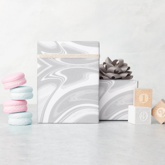 Abstract Fluid Grey and White Marble Swirl Wrapping Paper (Baby Shower)