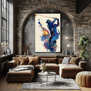 Abstract Fluid Ink Golfer Dynamic Motion Wall Art