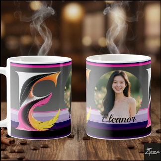 Abstract Fluid Letter E Neon Feather Coffee Mug
