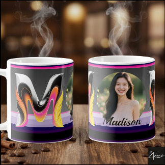 Abstract Fluid Letter M Neon Feather Coffee Mug