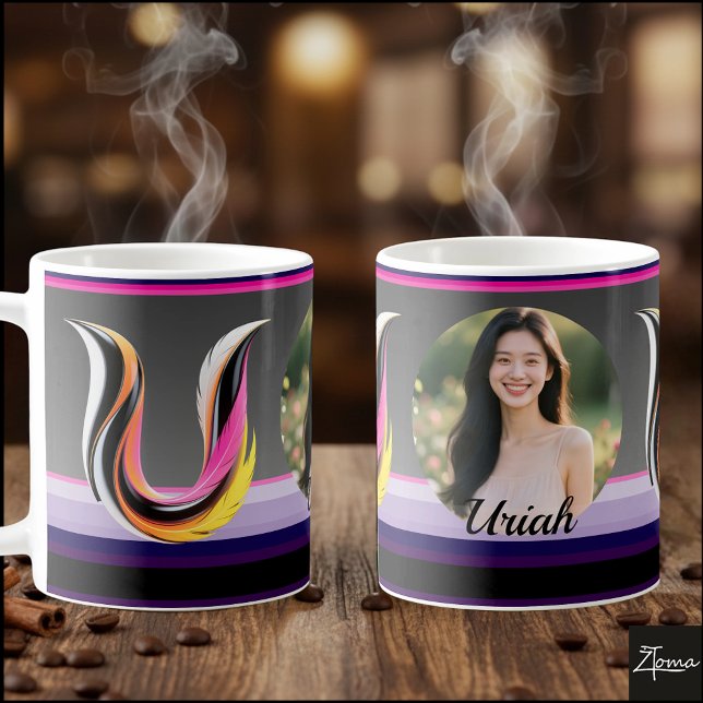 Abstract Fluid Letter U Neon Feather Coffee Mug (This is a sample design. There are several models to choose from, with the name and color changed.
)