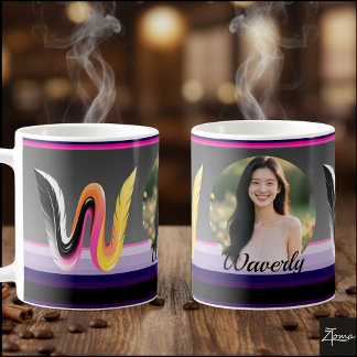 Abstract Fluid Letter W Neon Feather Coffee Mug