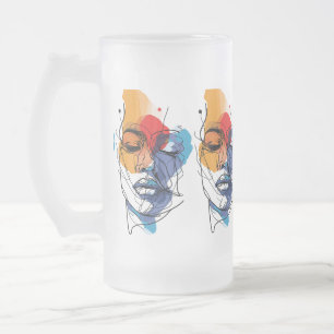 Abstract Fluid Line Face Art Frosted Glass Beer Mug