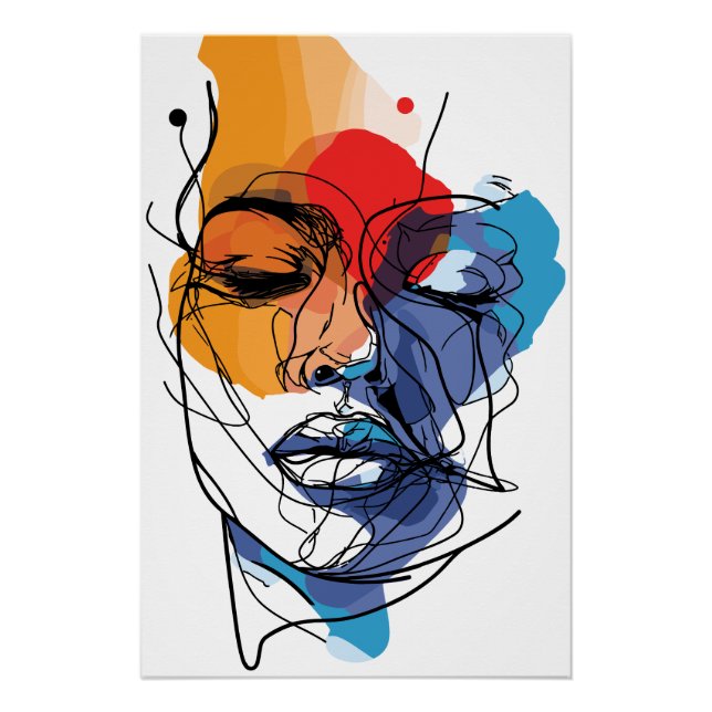Abstract Fluid Line Face Art Poster (Front)